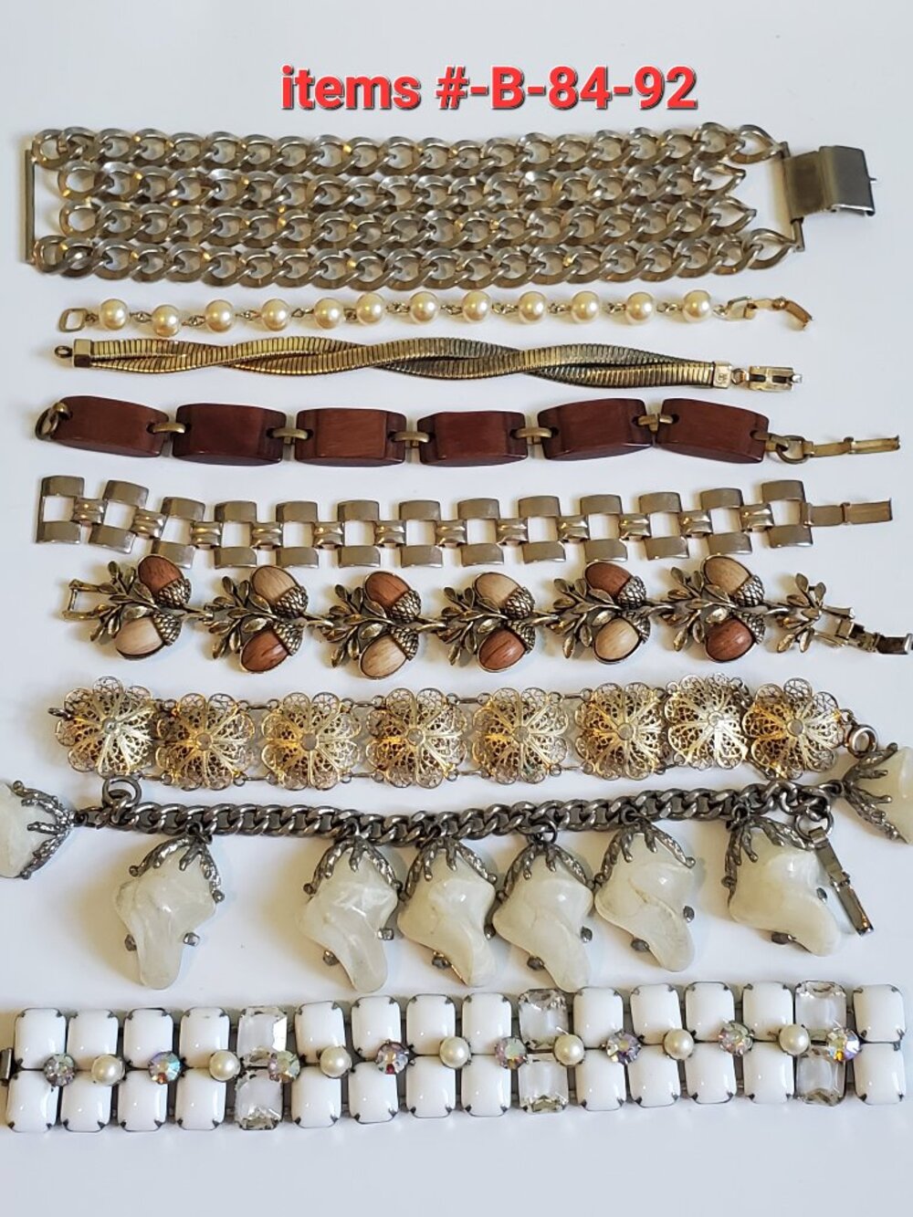 9 Bracelets, items # B-84-92., wt. 316 grams.